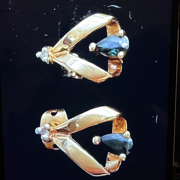 Genuine Sapphire and Diamond 14K Gold Earrings - Picture 2 of 8